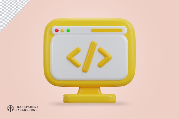 3D-Codierung-Symbol von Software- und Webentwicklungsvektorillustration