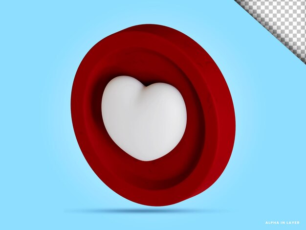 PSD 3d coeur amour pièce illustration en fond transparent