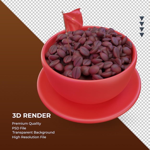 PSD 3d coffee day rendu du drapeau chinois vue de gauche