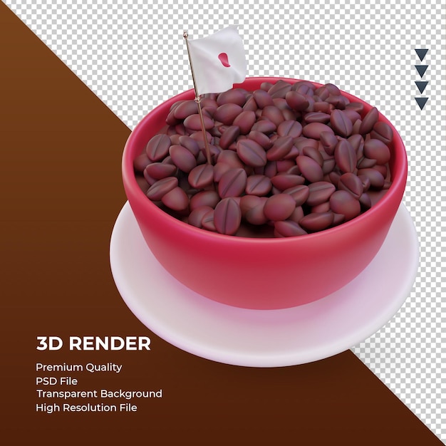 PSD 3d coffee day rendu du drapeau japonais vue de gauche