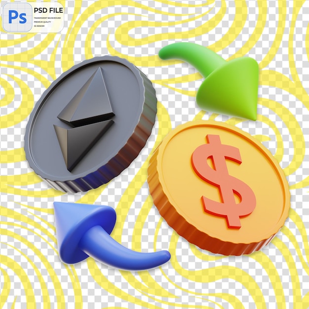 3D Coin Exchange Icon Isolato PNG Illustrazione PSD Template