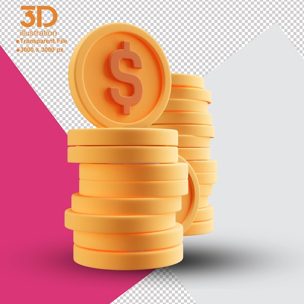 3D Coins Flow on isolated 3D illustration PNG