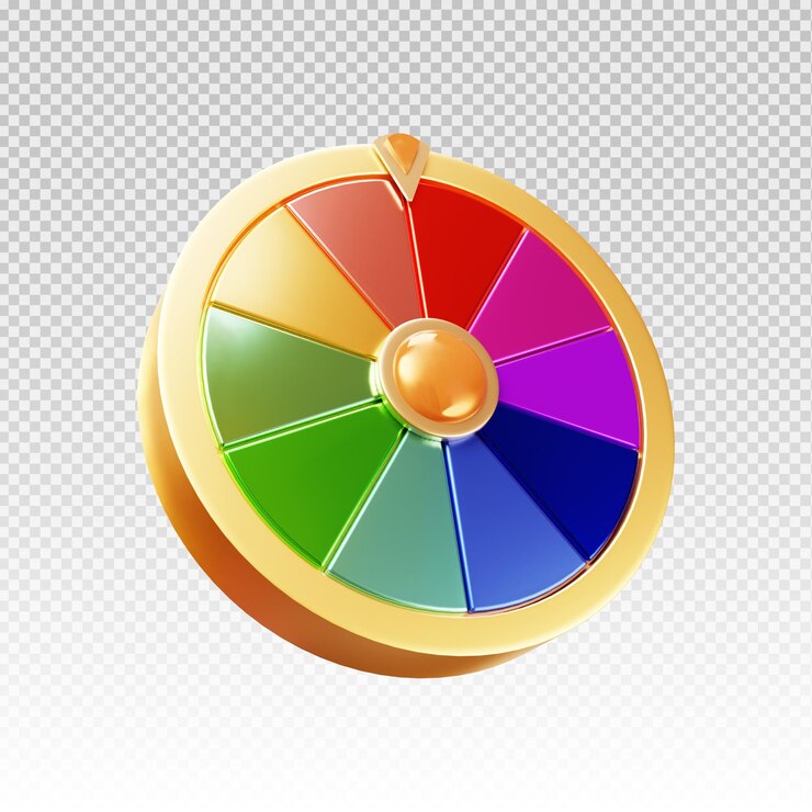 PSD 3d colorido rueda de giro premio juego icono png trasfondo transparente