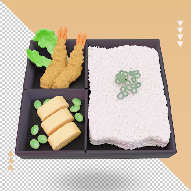 PSD 3d comida asiática bento renderizado vista superior