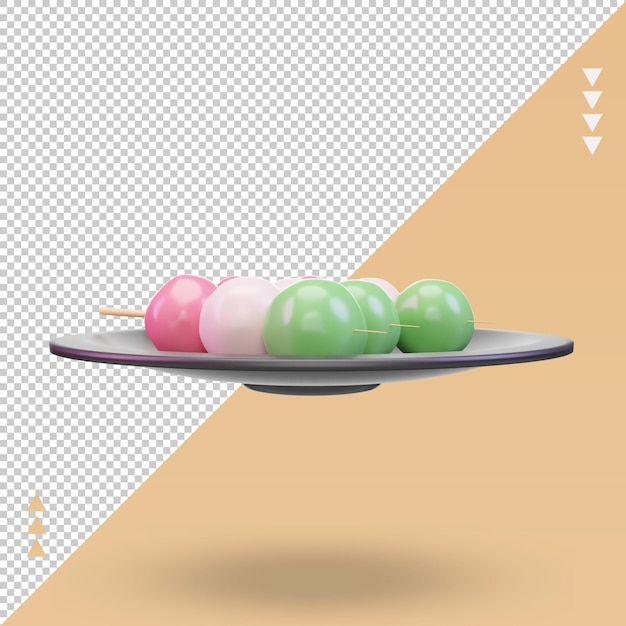 3d comida asiática dango renderizado vista frontal