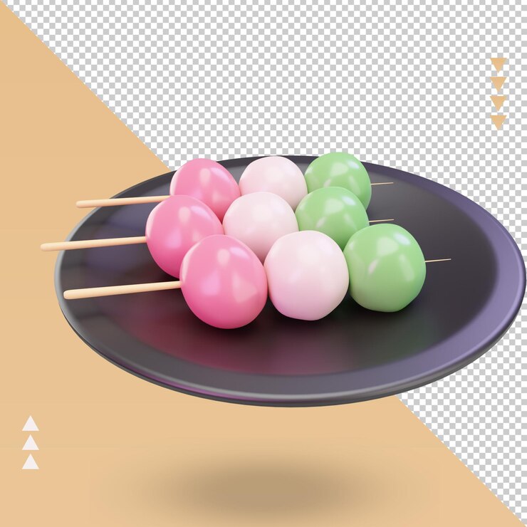 PSD 3d comida asiática dango renderizado vista izquierda