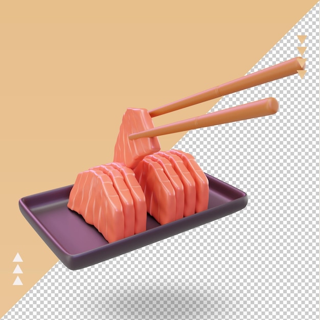 PSD 3d comida asiática sashimi renderizado vista derecha