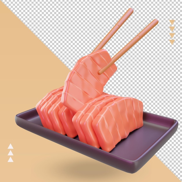 PSD 3d comida asiática sashimi renderizado vista izquierda