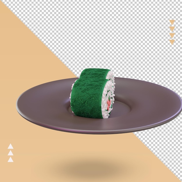 3d comida asiática sushi renderizado vista izquierda