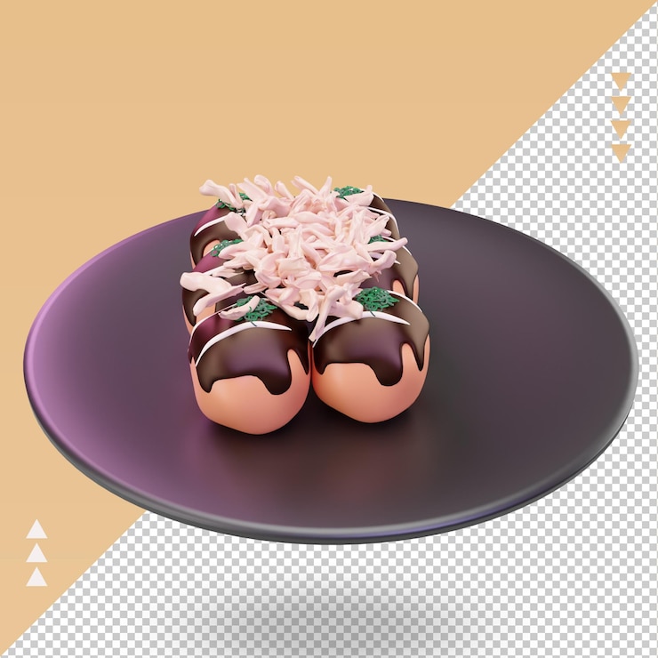 PSD 3d comida asiática takoyaki renderizado vista derecha