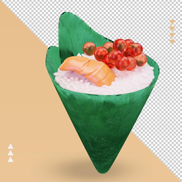 3d comida asiática Temaki renderizado vista izquierda