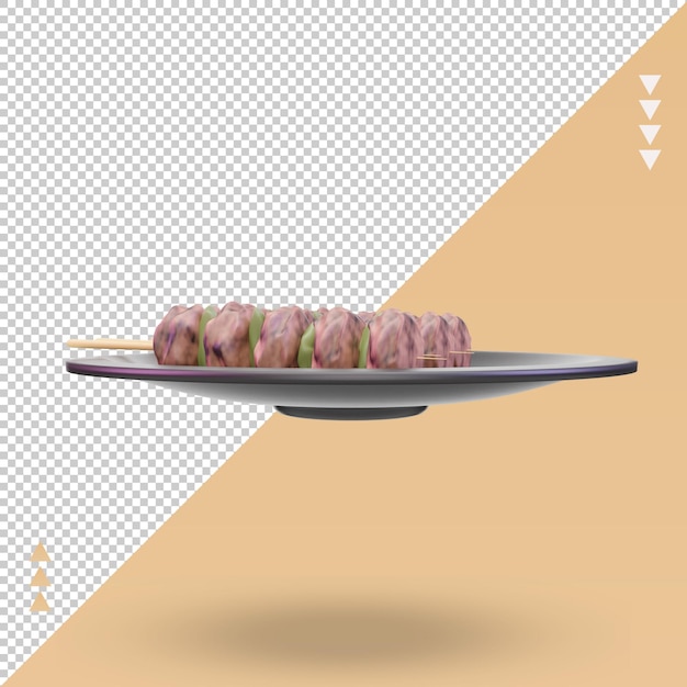 3d comida asiática Yakitori renderizado vista frontal