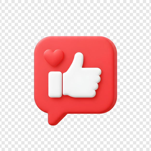 3D comme une icône avec un cœur Réaction des médias sociaux