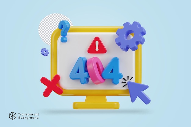 3D-Computer-Desktop zeigt Alarmfehler 404 Seite nicht gefunden Illustration