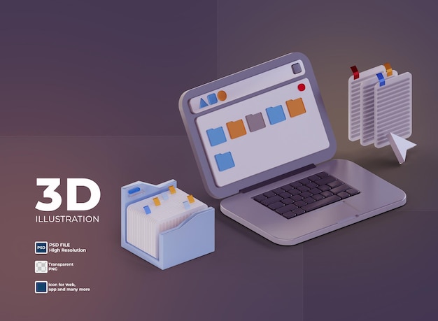 3D-Computer-Laptop kopieren oder Daten anzeigen