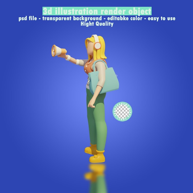 PSD 3d concepto ilustración mujer de negocios de pie sosteniendo bolsa de compras