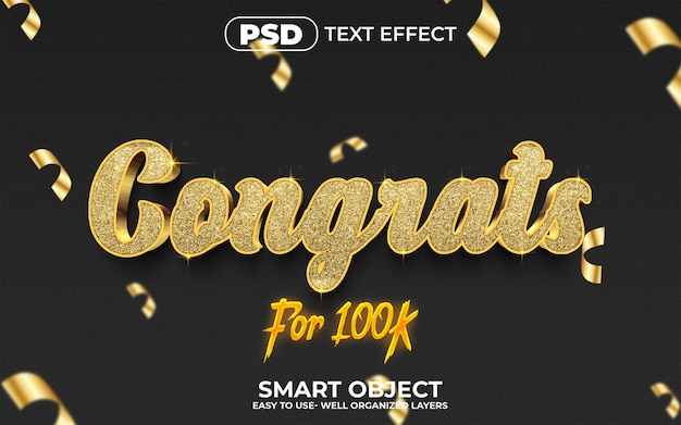 3d Congratspsd Text-Effekt-Stil bearbeitbar
