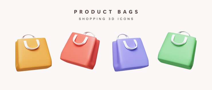 PSD 3d conjunto de bolsa de compras de color para icono de concepto de compras aislado sobre fondo blanco ilustración de representación 3d trazado de recorte