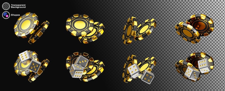 PSD 3d conjunto de ouro e preto casino poker chips e dados isolados render ícones luxo vip jogo de dinheiro tokens e cubos para vegas jogo de roleta aposta esportiva de sorte ui elementos de design