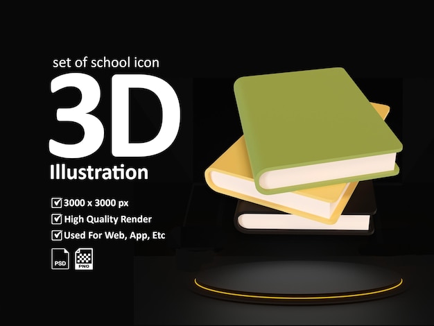 3d conjunto de libro de iconos de la escuela