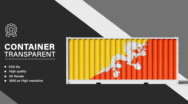 3D-Container mit Bhutan-Flagge auf durchsichtigem Hintergrund