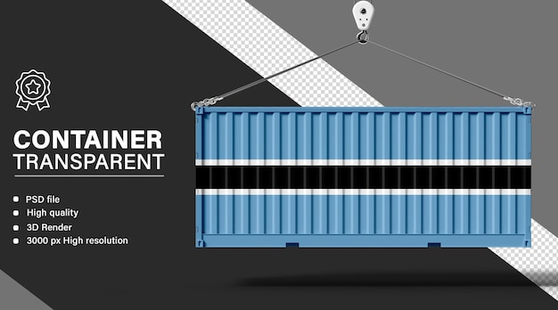 3D-Container mit Botswanas Flagge auf durchsichtigem Hintergrund
