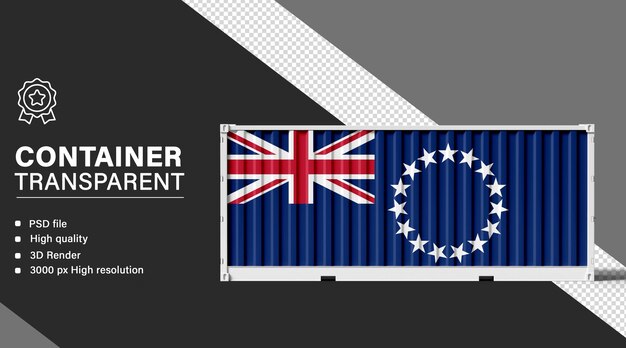 3D-Container mit der Flagge der Cookinseln auf durchsichtigem Hintergrund
