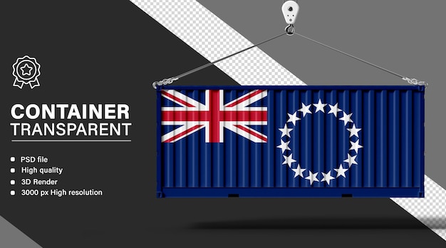 3D-Container mit der Flagge der Cookinseln auf durchsichtigem Hintergrund