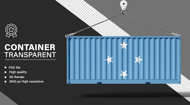 3D-Container mit der Flagge der Federated_States_of_Micronesia auf durchsichtigem Hintergrund
