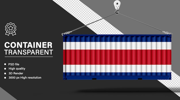3D-Container mit der Flagge von Costa Rica auf durchsichtigem Hintergrund