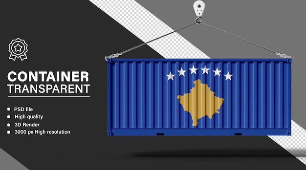 3D-Container mit der Kosovo-Flagge auf durchsichtigem Hintergrund