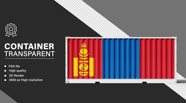 3D-Container mit der Mongolei-Flagge auf durchsichtigem Hintergrund