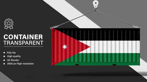 3D-Container mit jordanischer Flagge auf durchsichtigem Hintergrund
