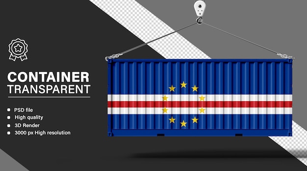 3D-Container mit Kapverder-Flagge auf durchsichtigem Hintergrund