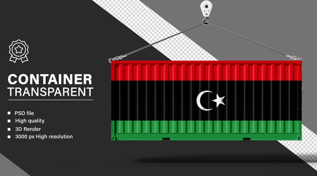 3D-Container mit libyscher Flagge auf durchsichtigem Hintergrund