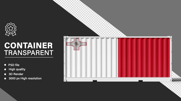 3D-Container mit maltesischer Flagge auf durchsichtigem Hintergrund