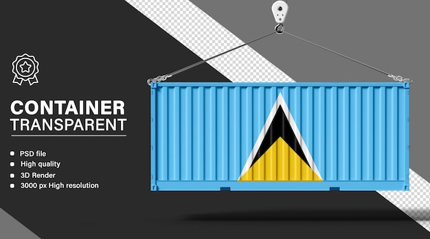 3D-Container mit Saint_Lucia-Flagge auf durchsichtigem Hintergrund