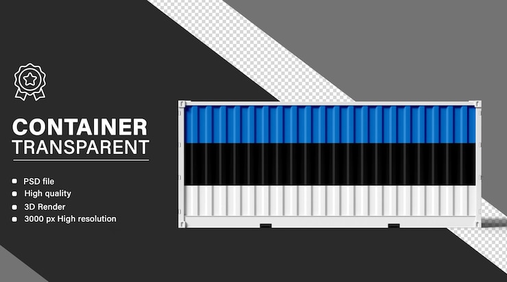 PSD 3d container with estonia flag isolated on transparent background