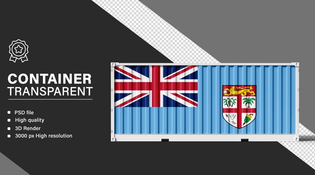 3D container with Fiji flag isolated on transparent background
