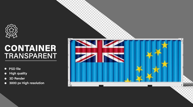 3D container with Tuvalu flag isolated on transparent background