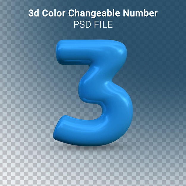 PSD 3d cor brilhante mutável número 3