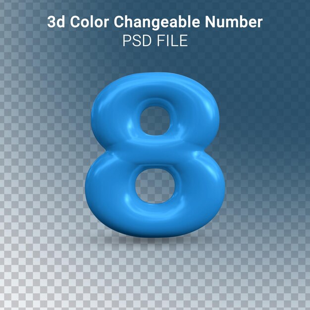 PSD 3d cor brilhante mutável número 8