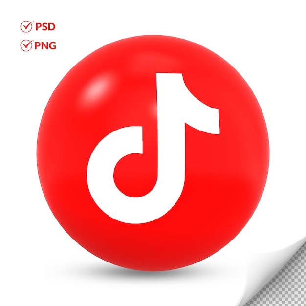 PSD 3d cor vermelha redonda ícone do logotipo tiktok mídia social