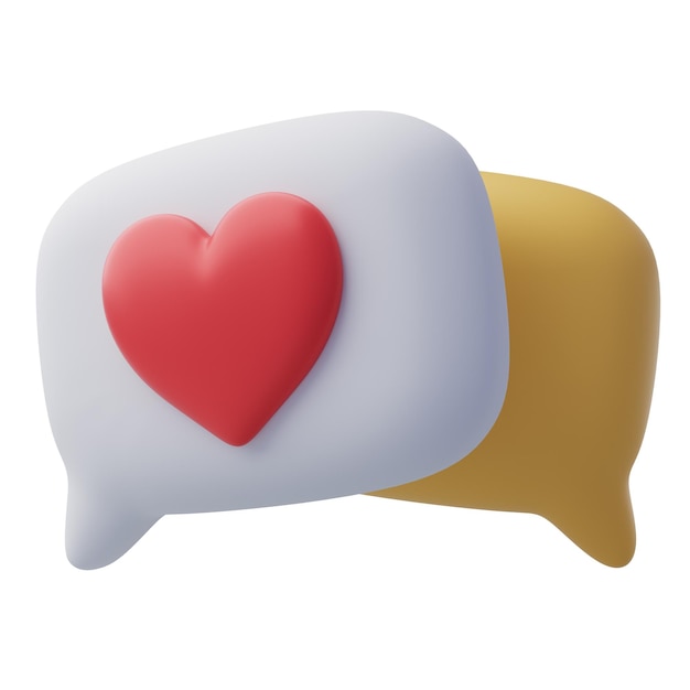 3d corazón en la burbuja de habla comunicación social en línea