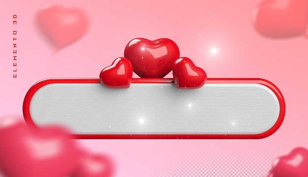 PSD 3d, corazón, etiqueta, vacío, día de san valentín