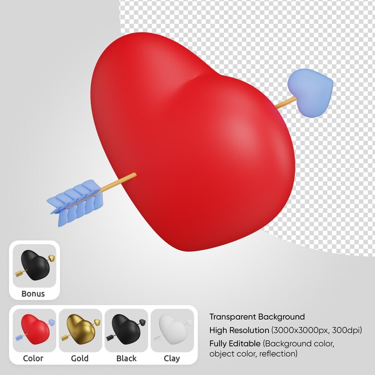PSD 3d corazón con flecha isométrica