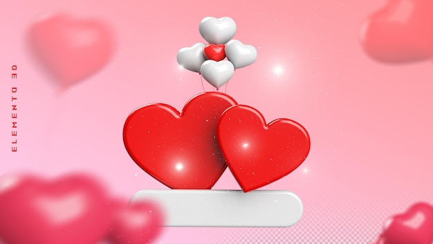 3d, corazón, globo, etiqueta, vacío, día de san valentín