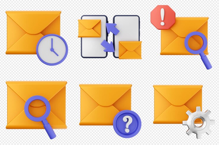 PSD 3d correo electrónico mensaje de chat sobre conjunto de iconos paquete