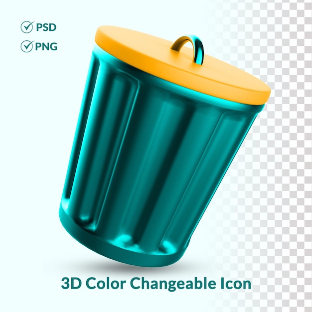 PSD 3d couleur fond transparent modifiable poubelle poubelle poubelle recyclage icône seau