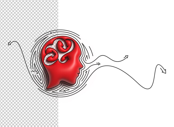 PSD 3d creative brain with line art transparent psd